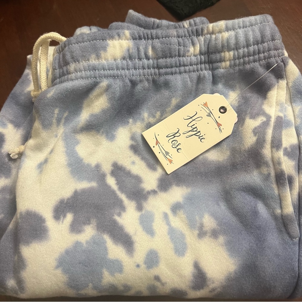 Hippie Rose sweatpants blue & white tie dye large NWT - Picture 2 of 5